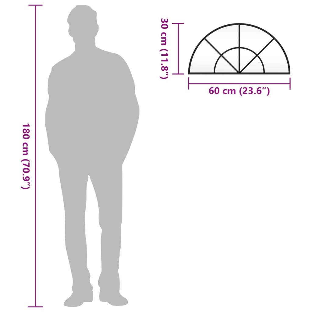 Wandspiegel Schwarz 60x30 cm Gewölbt Eisen