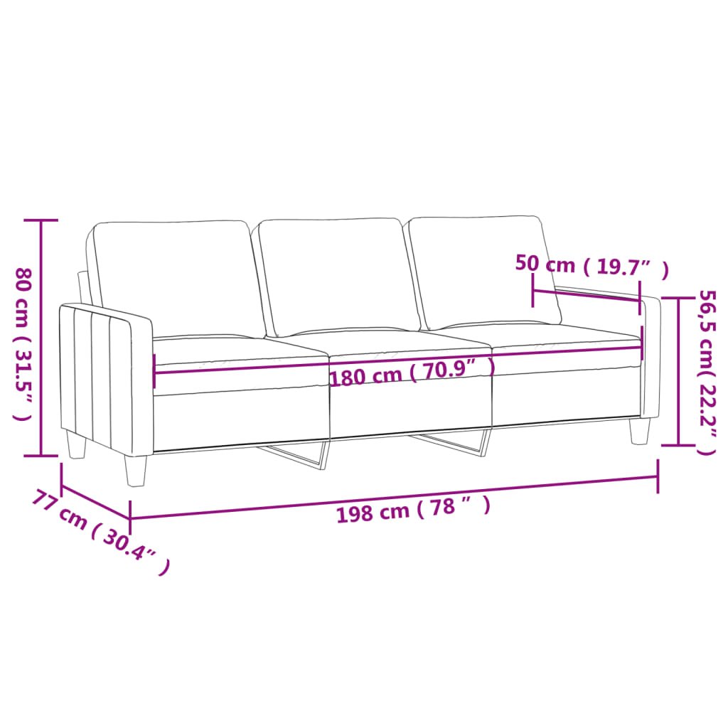 3-Sitzer-Sofa Grau 180 cm Kunstleder