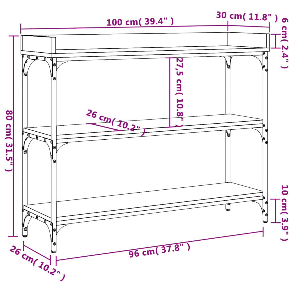 Konsolentisch mit Ablagen Sonoma-Eiche 100x30x80 cm
