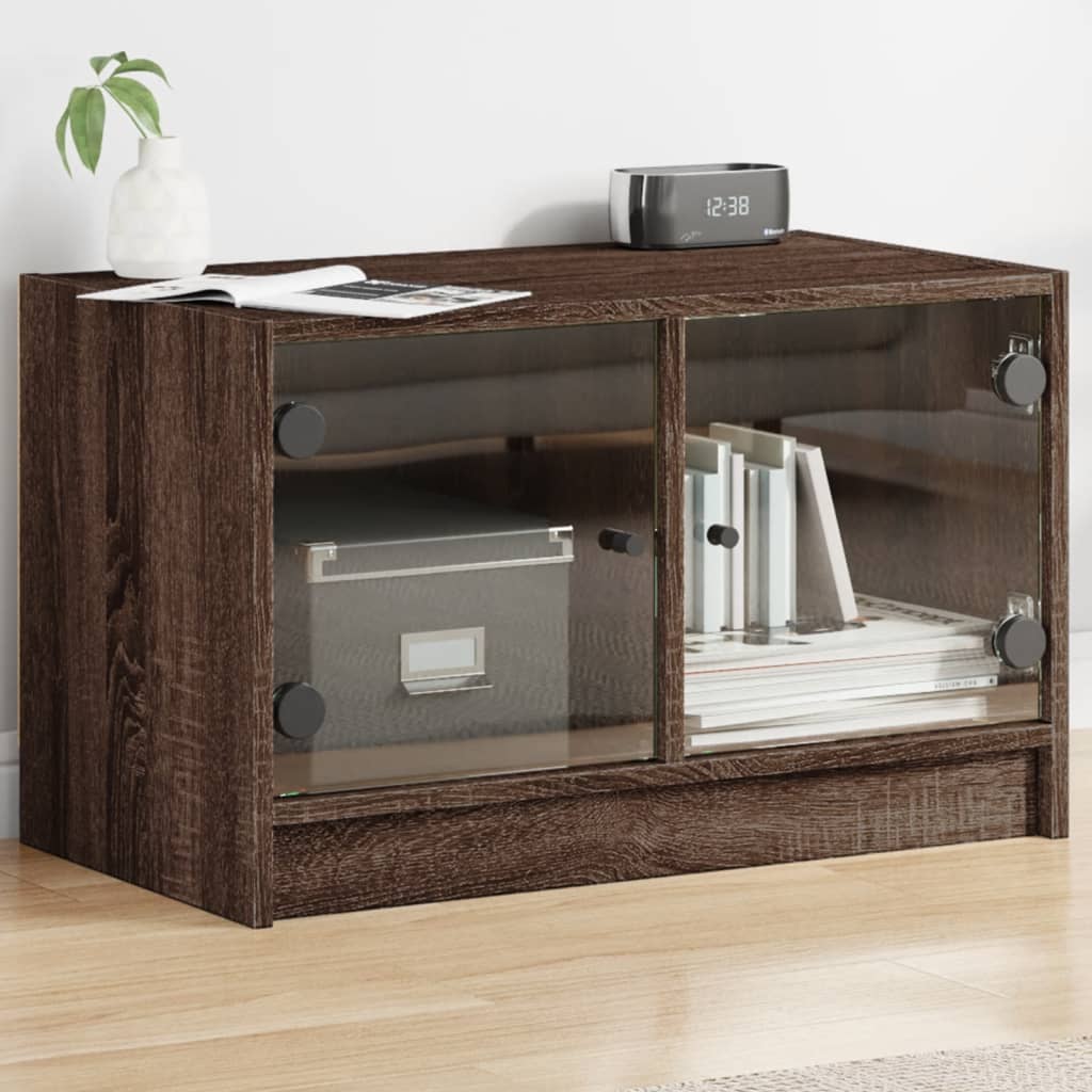 TV-Schrank mit Glastüren Braun Eichen-Optik 68x37x42 cm
