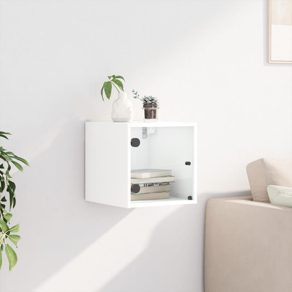 Nachttisch mit Glastür Weiß 35x37x35 cm