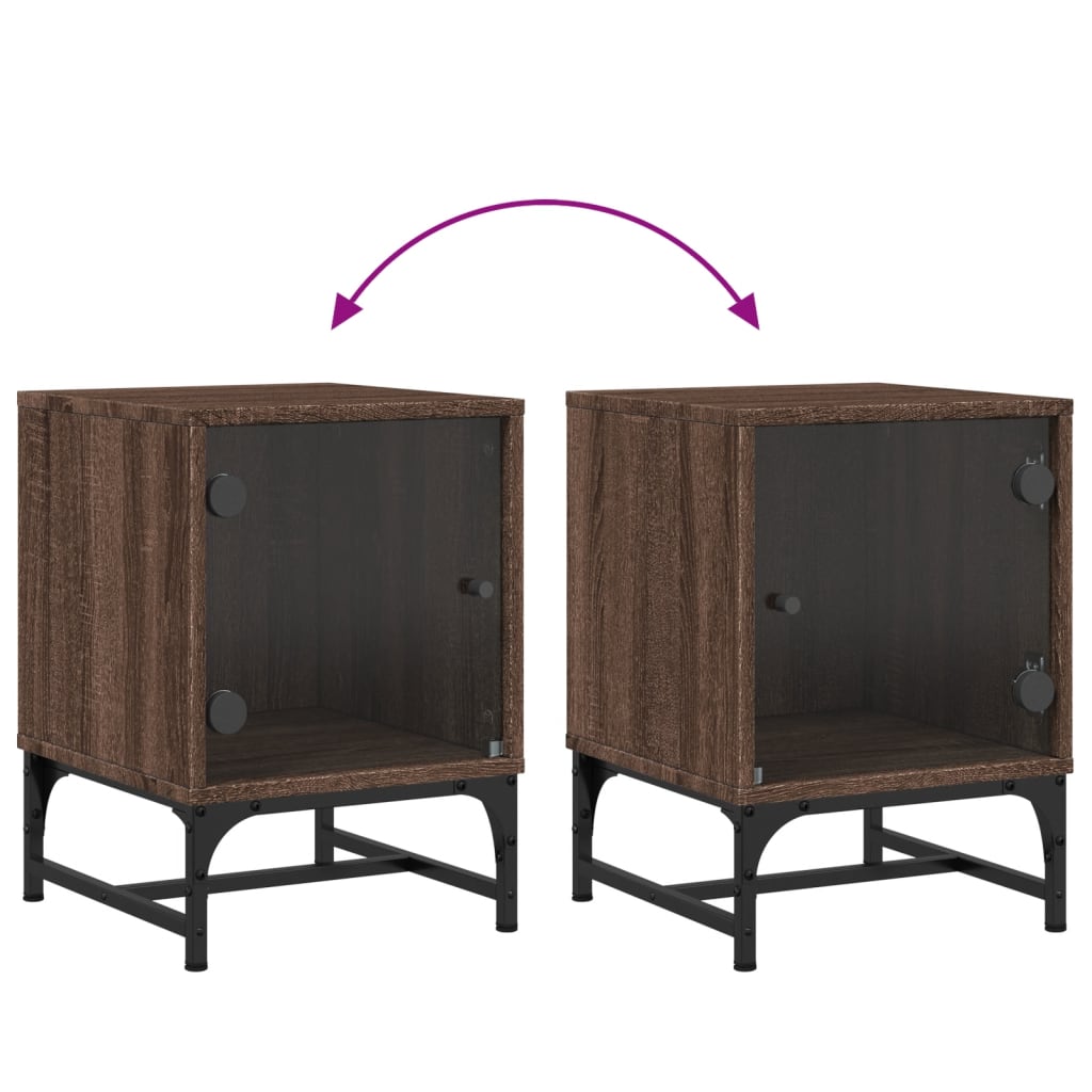 Nachttisch mit Glastür Braun Eichen-Optik 35x37x50 cm