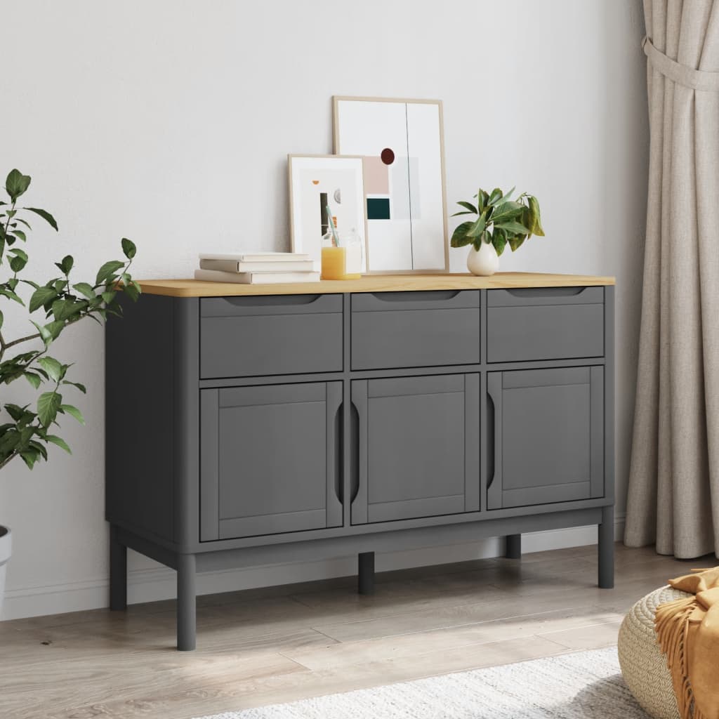 Sideboard FLORO Grau 114x43x74 cm Massivholz Kiefer