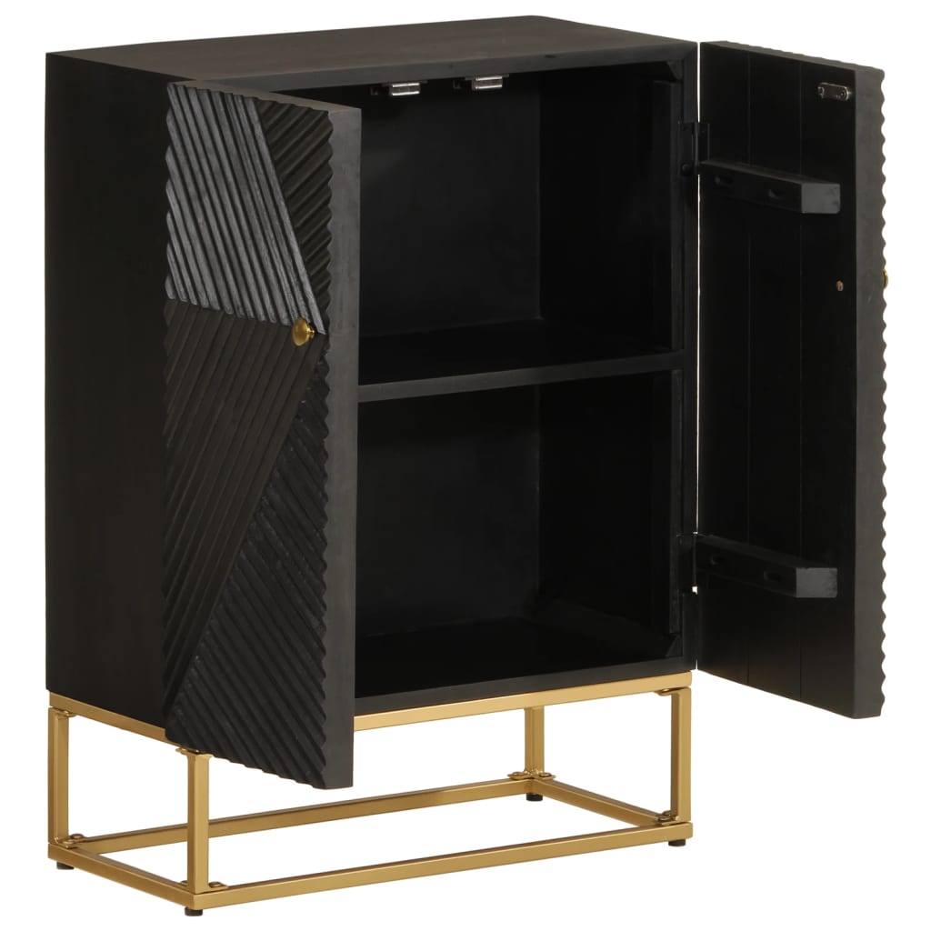 Sideboard Schwarz 55x30x76 cm Massivholz Mango und Eisen