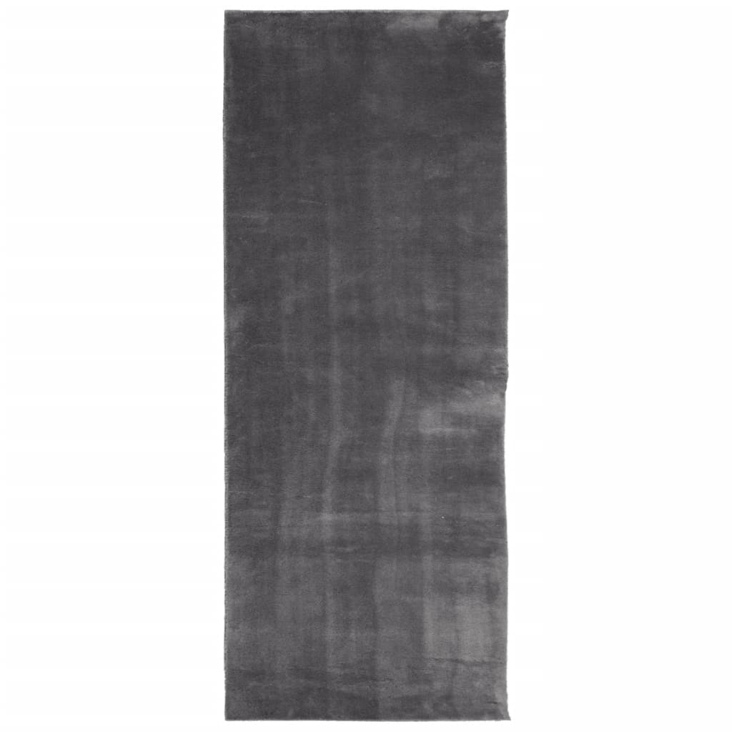 Teppich HUARTE Kurzflor Weich und Waschbar Anthrazit 80x200 cm