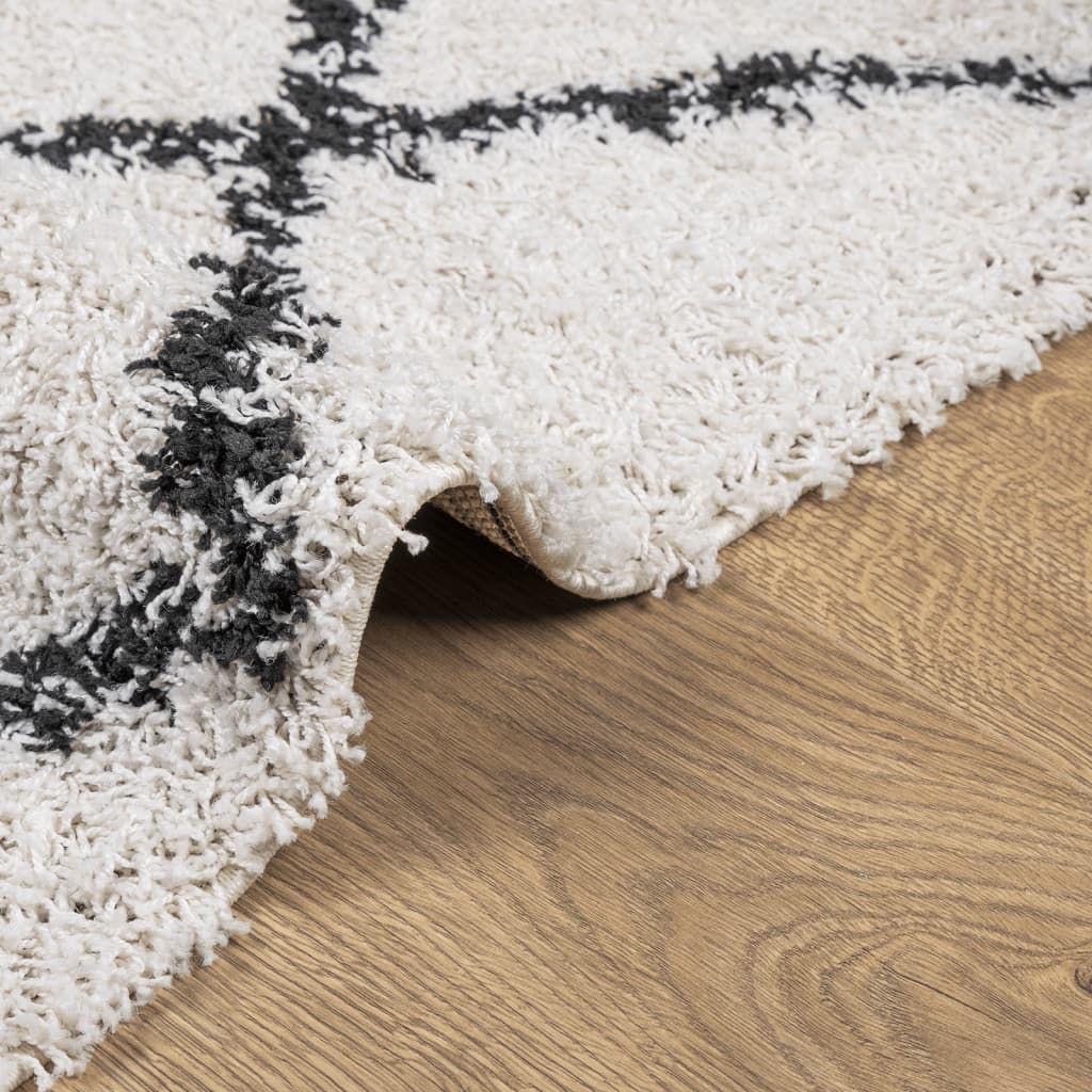 Teppich Shaggy Hochflor Modern Creme und Schwarz 100x200 cm