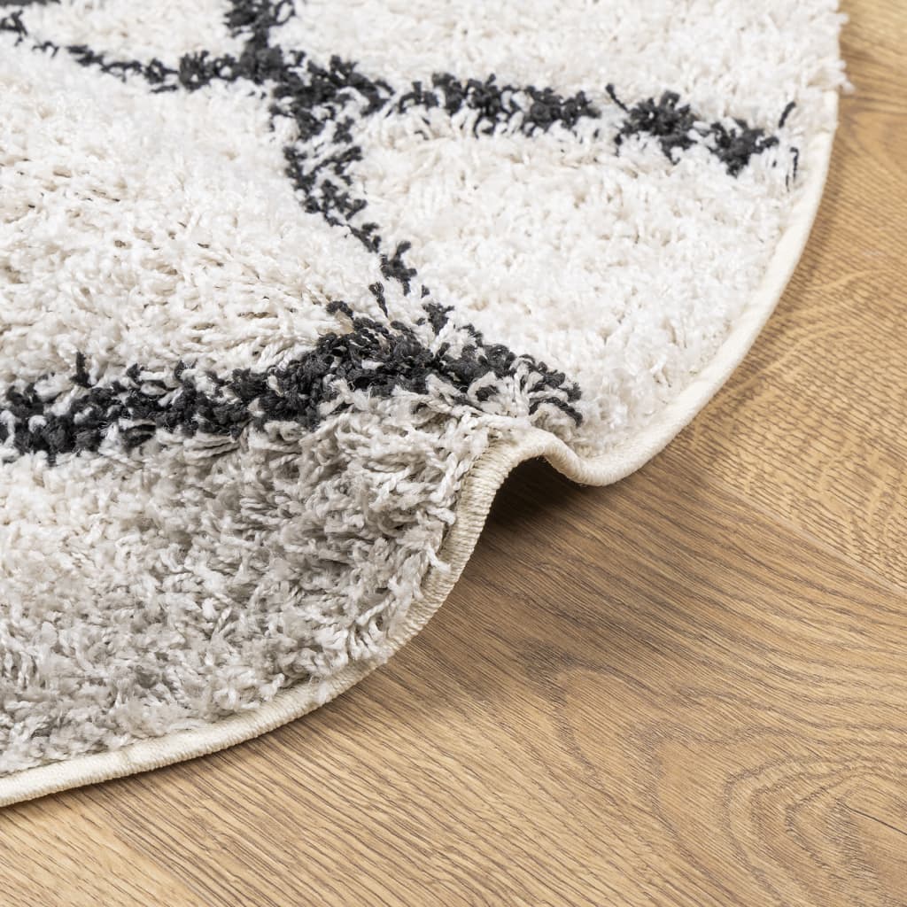 Teppich Shaggy Hochflor Modern Creme und Schwarz Ø 240 cm