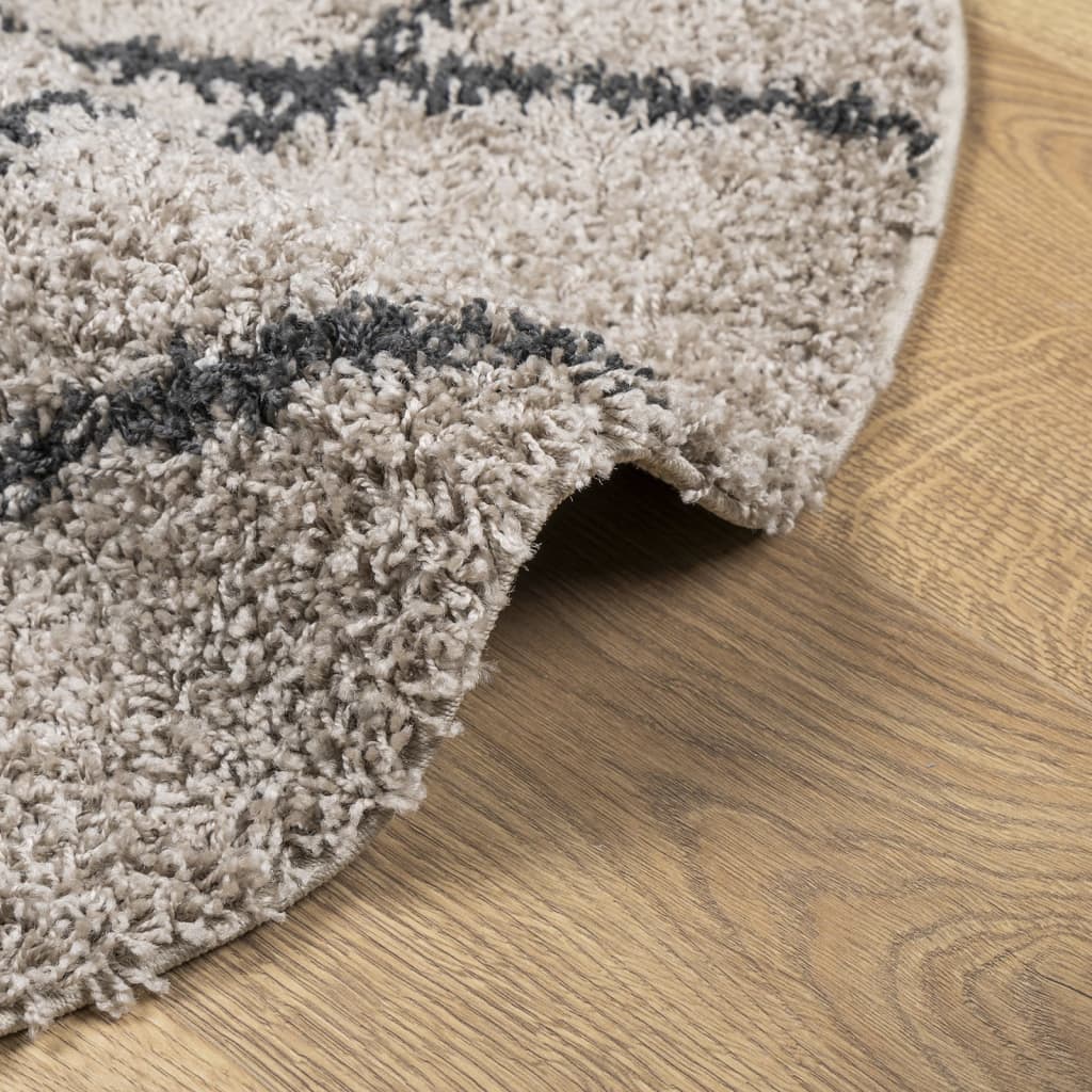 Teppich Shaggy Hochflor Modern Beige und Anthrazit Ø 160 cm