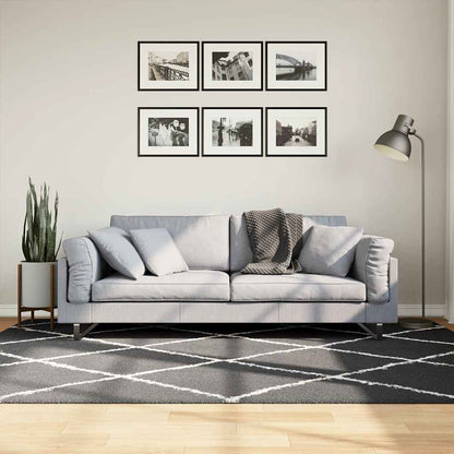 Teppich Shaggy Hochflor Modern Schwarz und Creme 160x230 cm