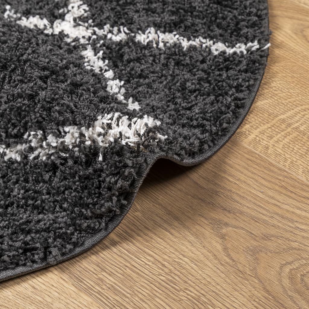 Teppich Shaggy Hochflor Modern Schwarz und Creme Ø 80 cm