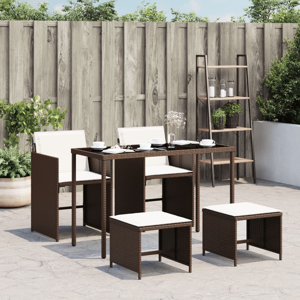 5-tlg. Garten-Essgruppe mit Kissen Braun Poly Rattan