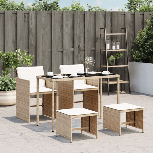 5-tlg. Garten-Essgruppe mit Kissen Beige Poly Rattan