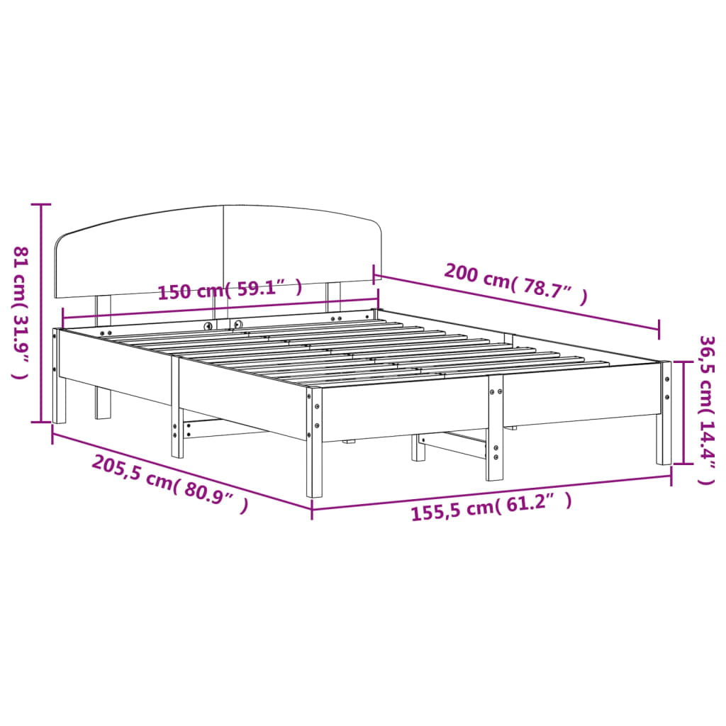 Massivholzbett ohne Matratze 150x200 cm Kiefernholz