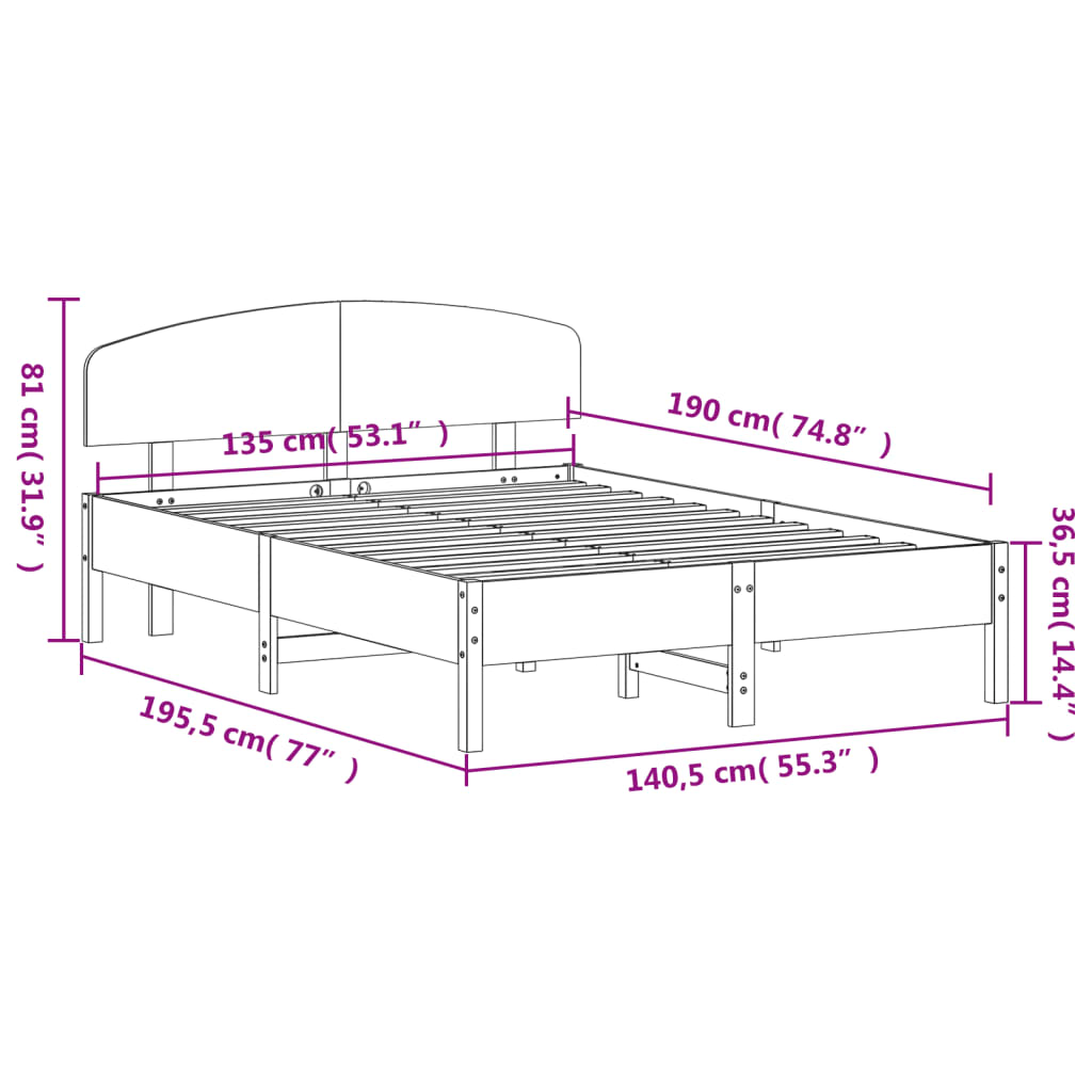 Massivholzbett ohne Matratze Wachsbraun 135x190 cm Kiefernholz