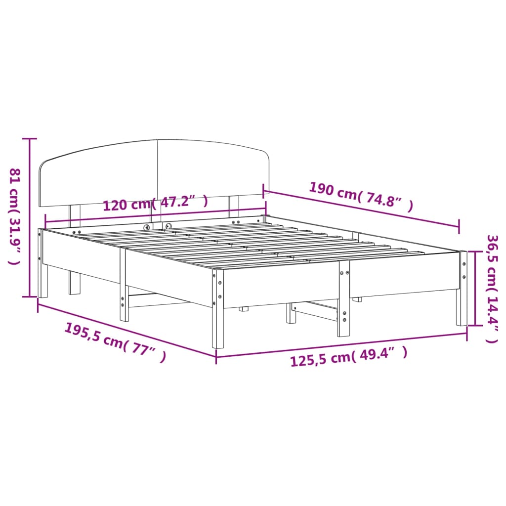 Massivholzbett ohne Matratze 120x190 cm Kiefernholz