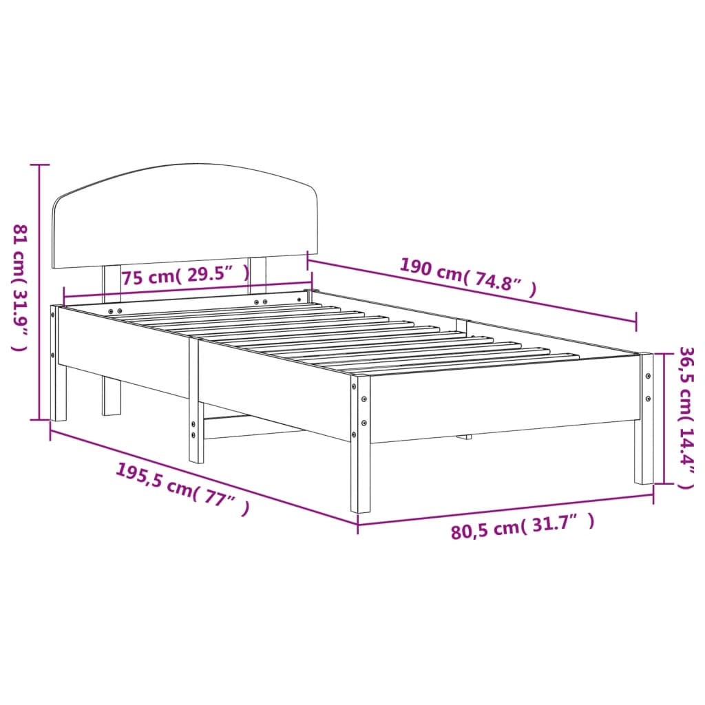 Massivholzbett ohne Matratze 75x190 cm Kiefernholz