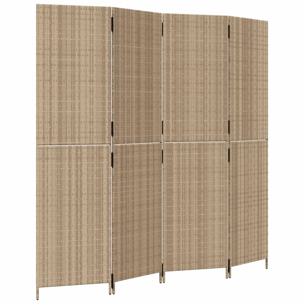 Paravent 4-tlg. Beige Poly Rattan