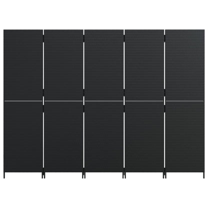 Paravent 5-tlg. Schwarz Poly Rattan