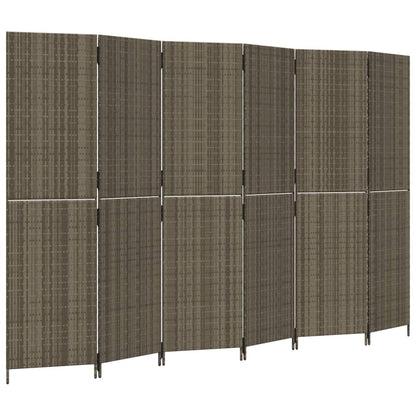 Paravent 6-tlg. Grau Poly Rattan