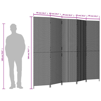 Paravent 5-tlg. Grau Poly Rattan