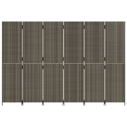 Paravent 6-tlg. Grau Poly Rattan