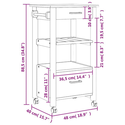 Küchenwagen MONZA 48x40x88,5 cm Massivholz Kiefer