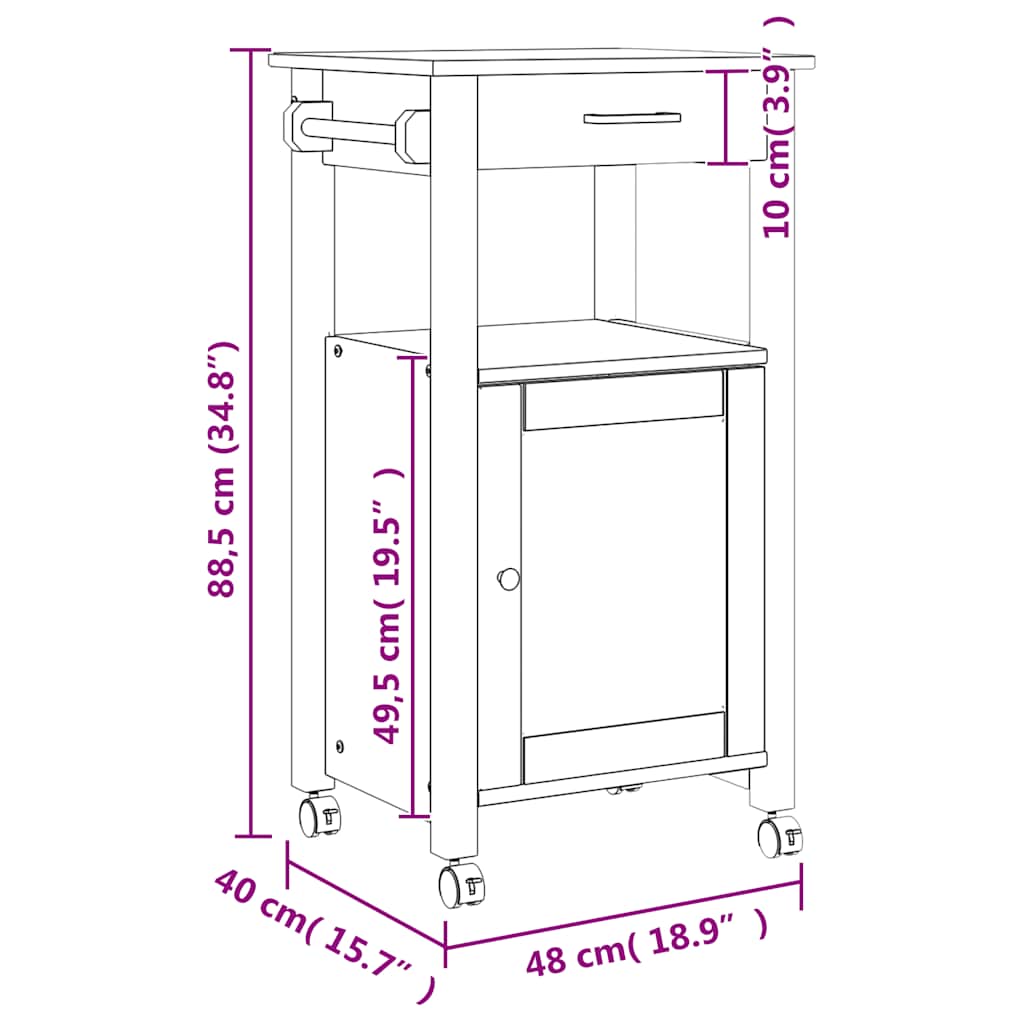 Küchenwagen MONZA 48x40x88,5 cm Massivholz Kiefer