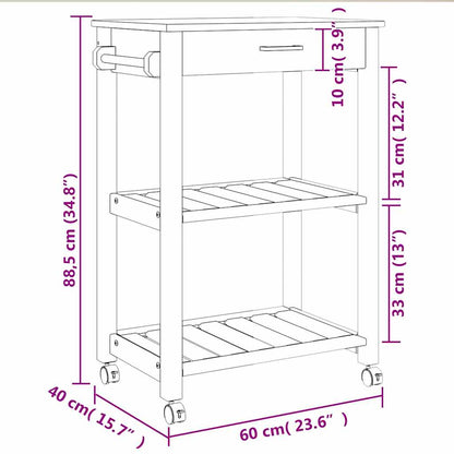 Küchenwagen MONZA 60x40x88,5 cm Massivholz Kiefer