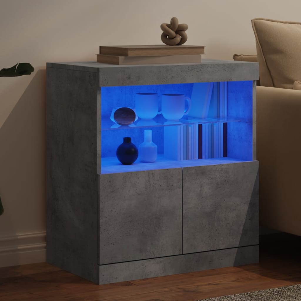 Sideboard mit LED-Leuchten Betongrau 60x37x67 cm