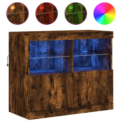 Sideboard mit LED-Leuchten Räuchereiche 81x37x67 cm