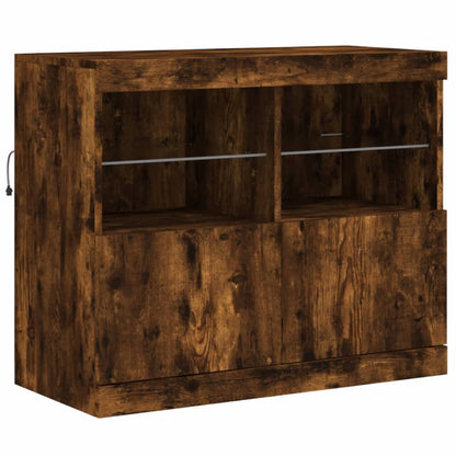 Sideboard mit LED-Leuchten Räuchereiche 81x37x67 cm