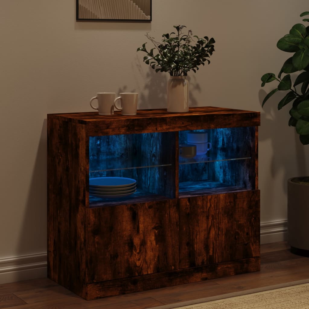 Sideboard mit LED-Leuchten Räuchereiche 81x37x67 cm