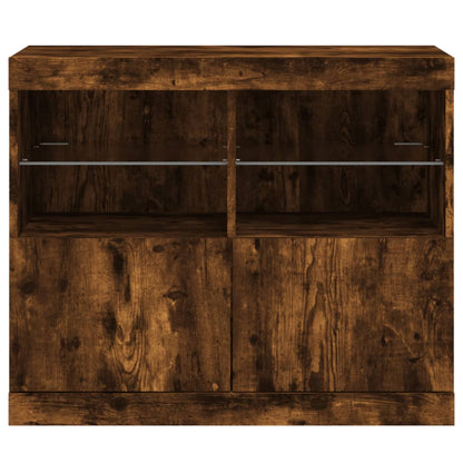 Sideboard mit LED-Leuchten Räuchereiche 81x37x67 cm
