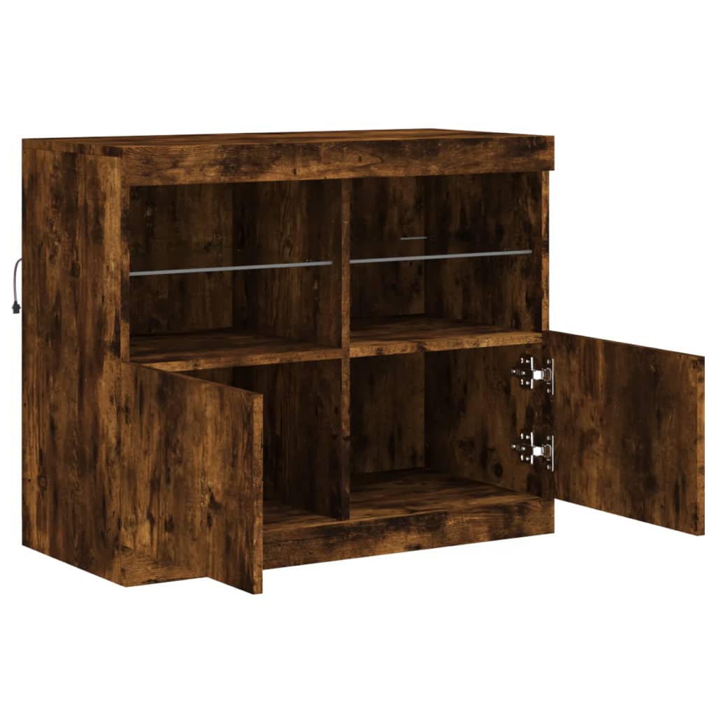 Sideboard mit LED-Leuchten Räuchereiche 81x37x67 cm
