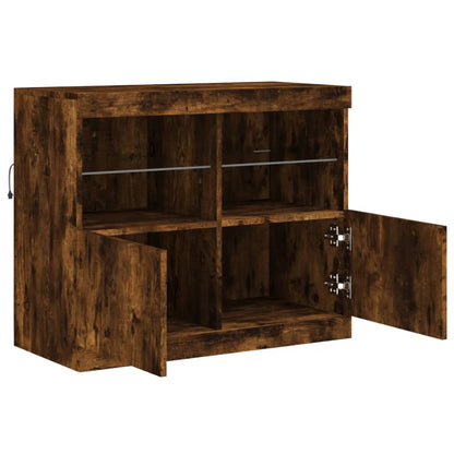 Sideboard mit LED-Leuchten Räuchereiche 81x37x67 cm