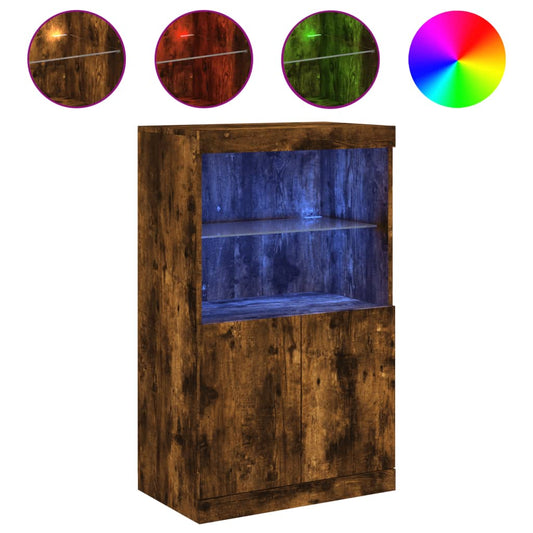 Sideboard mit LED-Leuchten Räuchereiche 60,5x37x100 cm