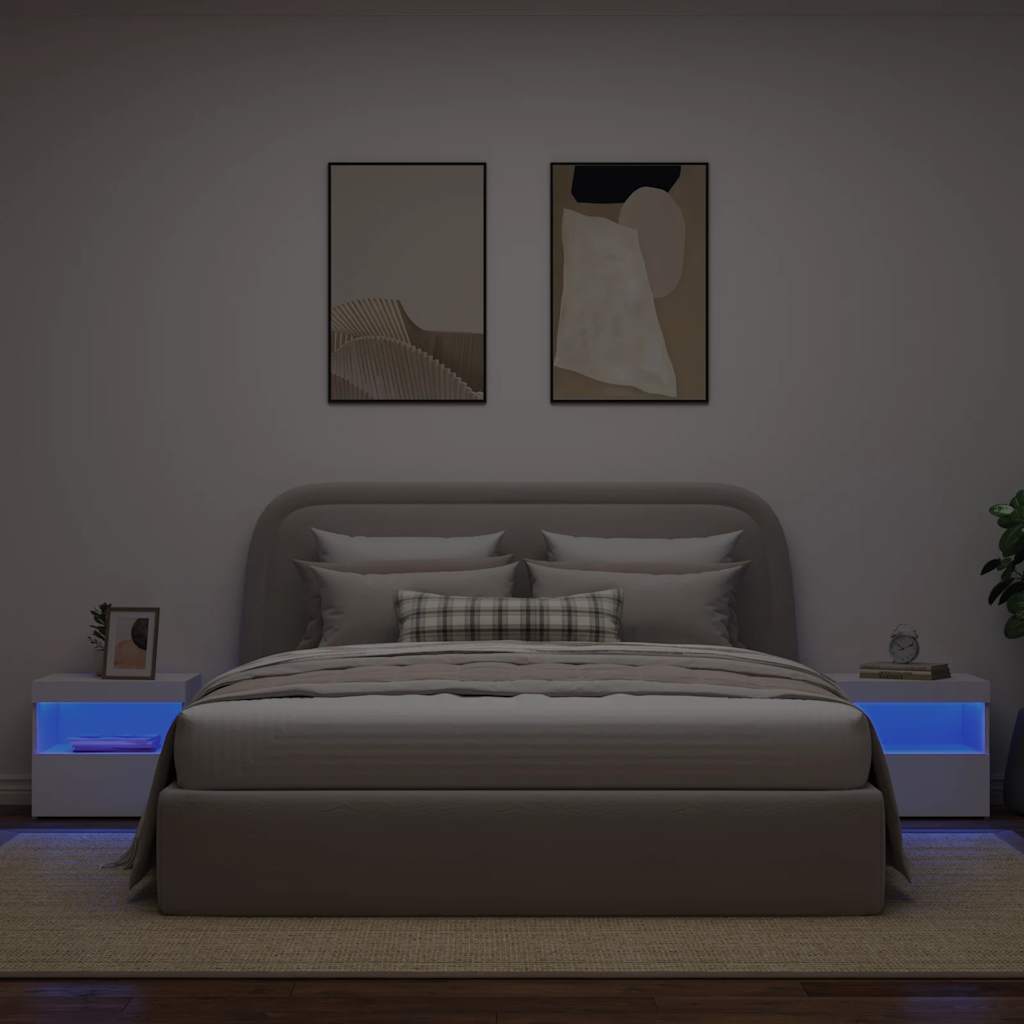 Nachttische mit LED-Leuchten 2 Stk. Weiß 50x40x45 cm