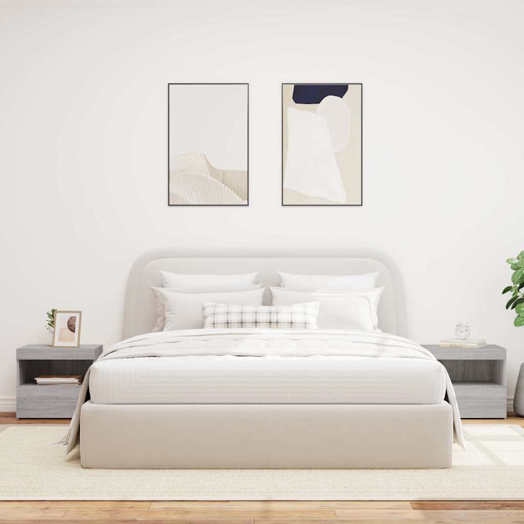 Nachttische mit LED-Leuchten 2 Stk. Grau Sonoma 50x40x45 cm