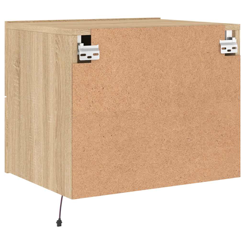 Wand-Nachttisch mit LED-Leuchten Sonoma-Eiche