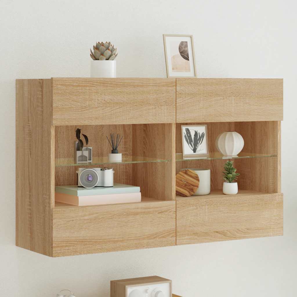 TV-Wandschrank mit LED-Leuchten Sonoma-Eiche 98,5x30x60,5 cm