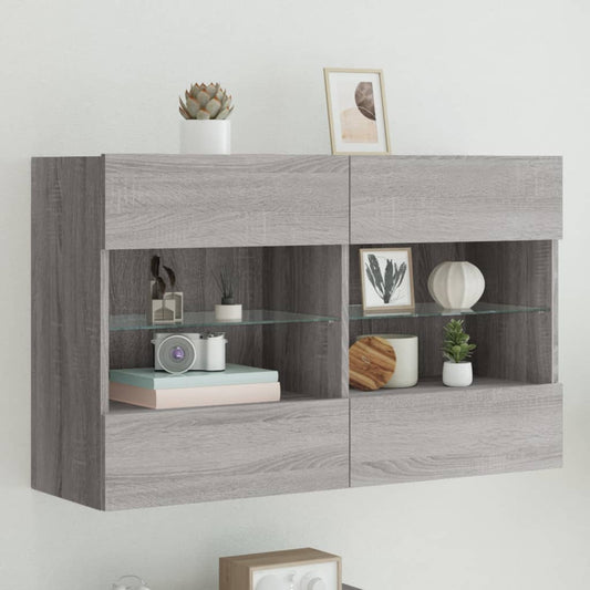 TV-Wandschrank mit LED-Leuchten Grau Sonoma 98,5x30x60,5 cm