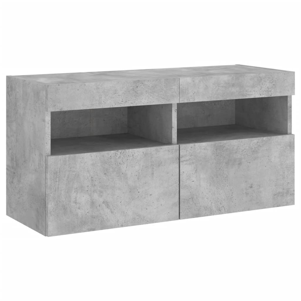 TV-Wandschrank mit LED-Leuchten Betongrau 80x30x40 cm