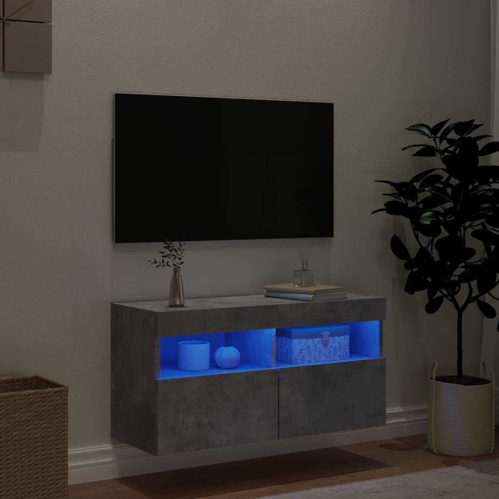 TV-Wandschrank mit LED-Leuchten Betongrau 80x30x40 cm