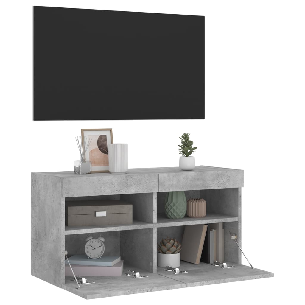 TV-Wandschrank mit LED-Leuchten Betongrau 80x30x40 cm