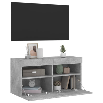 TV-Wandschrank mit LED-Leuchten Betongrau 80x30x40 cm