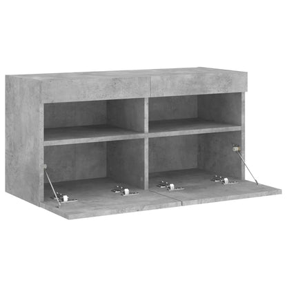 TV-Wandschrank mit LED-Leuchten Betongrau 80x30x40 cm