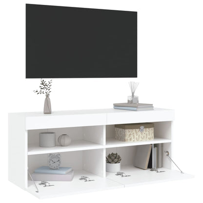 TV-Wandschrank mit LED-Leuchten Weiß 100x30x40 cm