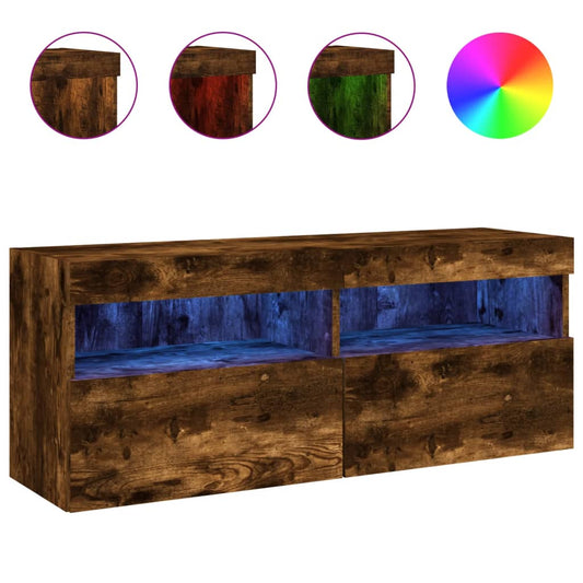 TV-Wandschrank mit LED-Leuchten Räuchereiche 100x30x40 cm