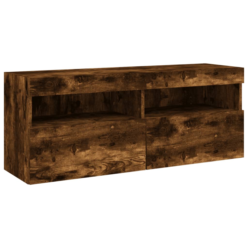 TV-Wandschrank mit LED-Leuchten Räuchereiche 100x30x40 cm