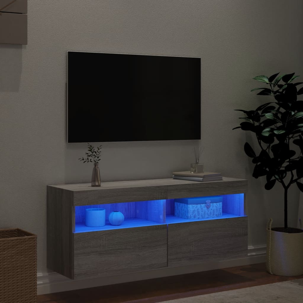 TV-Wandschrank mit LED-Leuchten Grau Sonoma 100x30x40 cm